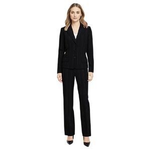 Anne Klein Black Pantsuit With Green & purple Pinstripes Size 6